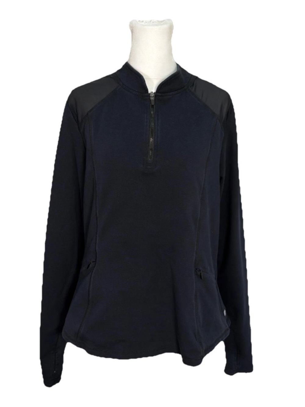 Fabletics Women's Black Quarter Zip with Mesh Accents and Pockets